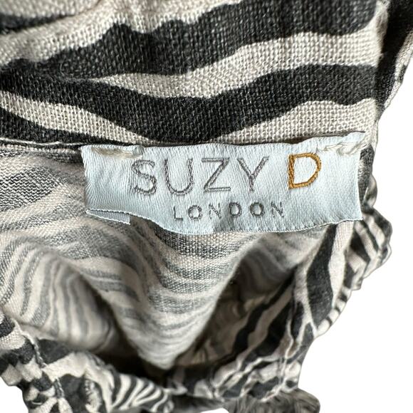 SUZY D Cream Black Zebra Pattern Button Front Midi Dress Linen Women's Size S - Picture 7 of 7